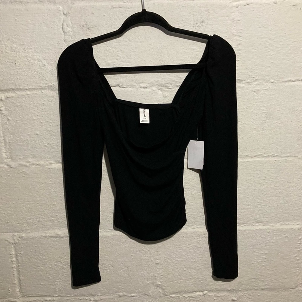 NWT Abound Black Long Sleeve Ribbed Faux Wrap Top - Size XXS